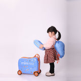 Aerolite MiniMax Childrens Ride - On Suitcase Fits 45x36x20cm EasyJet Maximum Size Kids Hand Luggage With Wheels 29L, Free Neck Pillow, Travel Bag & Stickers (Blue) - Aerolite UK