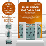 Aerolite MiniMax ride-on suitcase fitting EasyJet's under-seat cabin bag dimensions of 45x36x20cm, avoiding additional luggage charges.