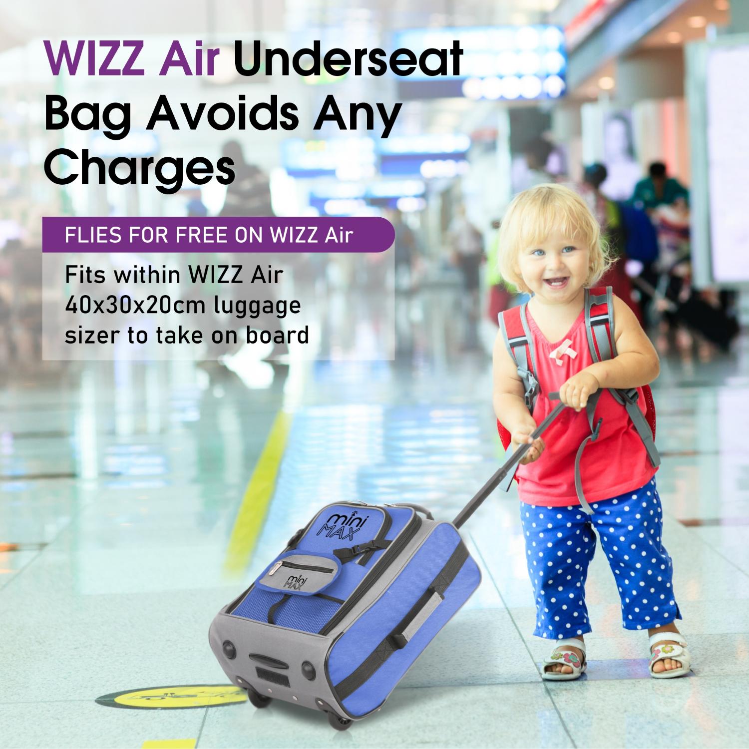 Aerolite MiniMAX Ryanair & Wizz Air 40x30x20 Maximum Size Cabin Hand Luggage Under Seat Trolley Backpack Carry On Bag 2 Wheel