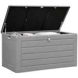Olsen & Smith 680L MASSIVE Capacity Outdoor Garden Storage Box Plastic Shed - Weatherproof & Sit On with Wood Effect Chest (Anthracite Grey)