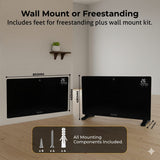 Olsen & Smith 2.5kW Smart Glass Panel Electric Heater – WiFi App Control Radiator with Thermostat, Timer, Wall Mounted or Freestanding Design, Energy Efficient Home Heating (Black)