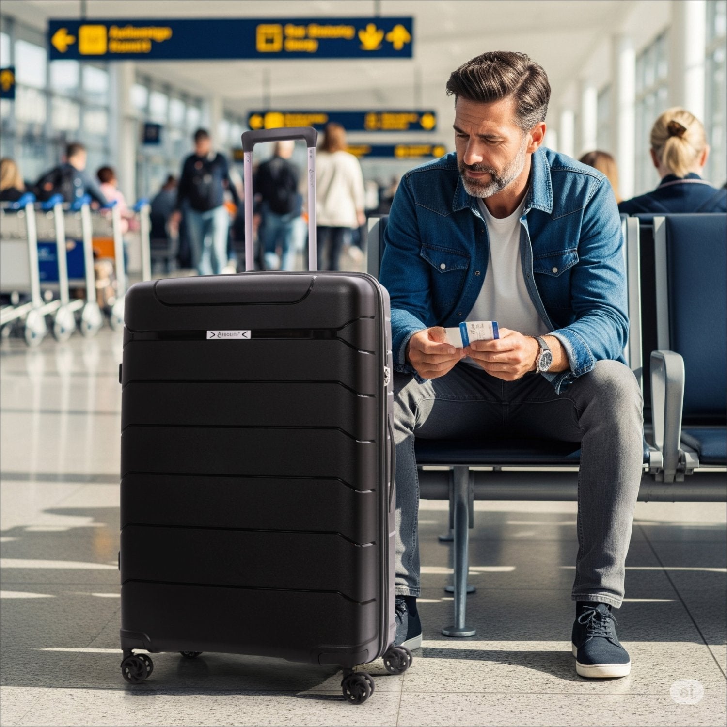Aerolite Large 28in (100L) Lightweight Polypropylene Hard Shell Check-In Luggage Suitcase, 4 Dual Spinner Wheels, TSA Lock, Waterproof Pocket, Premium Travel Case - Black