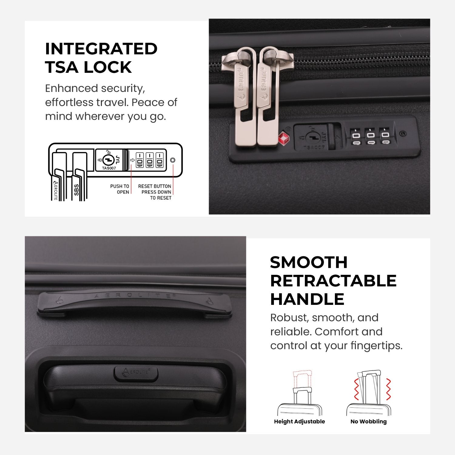 Aerolite Premium PP 4 Piece Hard Shell 4 Dual Wheel Spinner Travel Luggage Suitcase Set , Expandable Cabin + Medium + Large + Extra Large - Black
