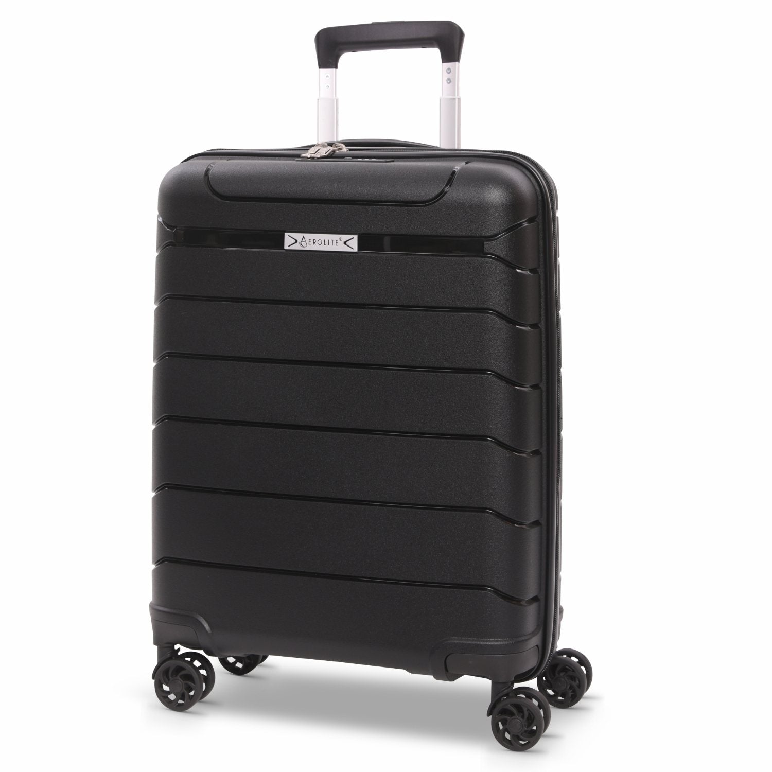 Aerolite Premium PP 4 Piece Hard Shell 4 Dual Wheel Spinner Travel Luggage Suitcase Set , Expandable Cabin + Medium + Large + Extra Large - Black