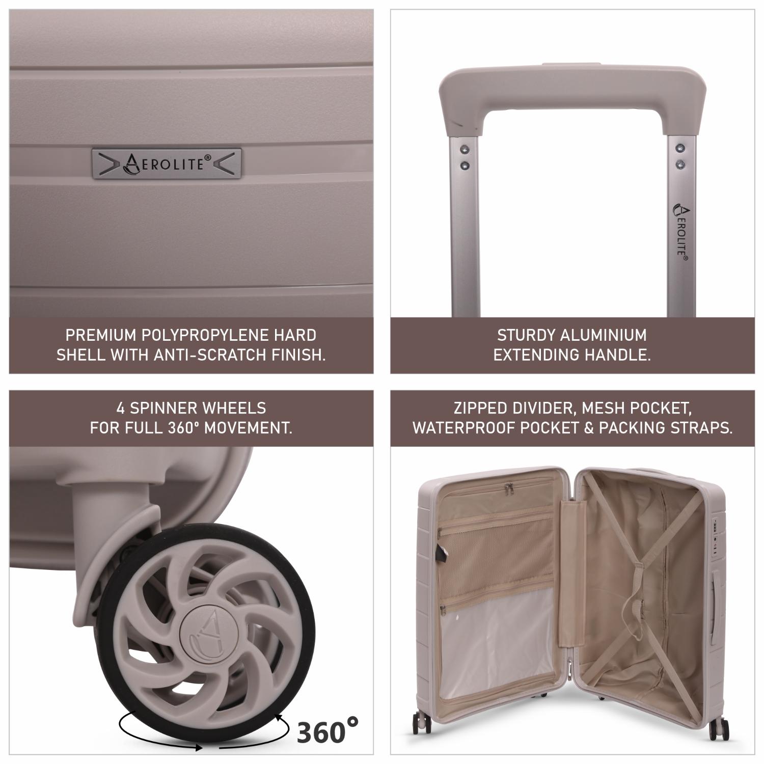 Aerolite Medium 24in (67L) Lightweight Polypropylene Hard Shell Check-In Luggage Suitcase, Dual 4-Spinner Wheels, TSA Lock, Organised Interior, Durable Travel Case – Cream