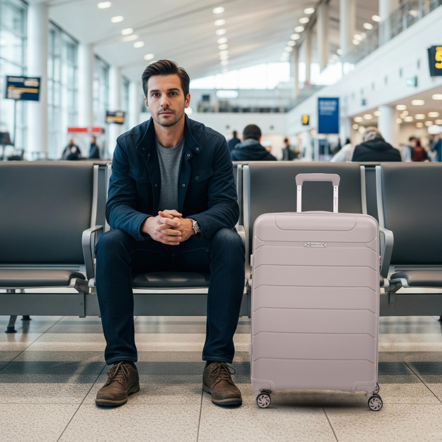 Aerolite Medium 24in (67L) Lightweight Polypropylene Hard Shell Check-In Luggage Suitcase, Dual 4-Spinner Wheels, TSA Lock, Organised Interior, Durable Travel Case – Cream