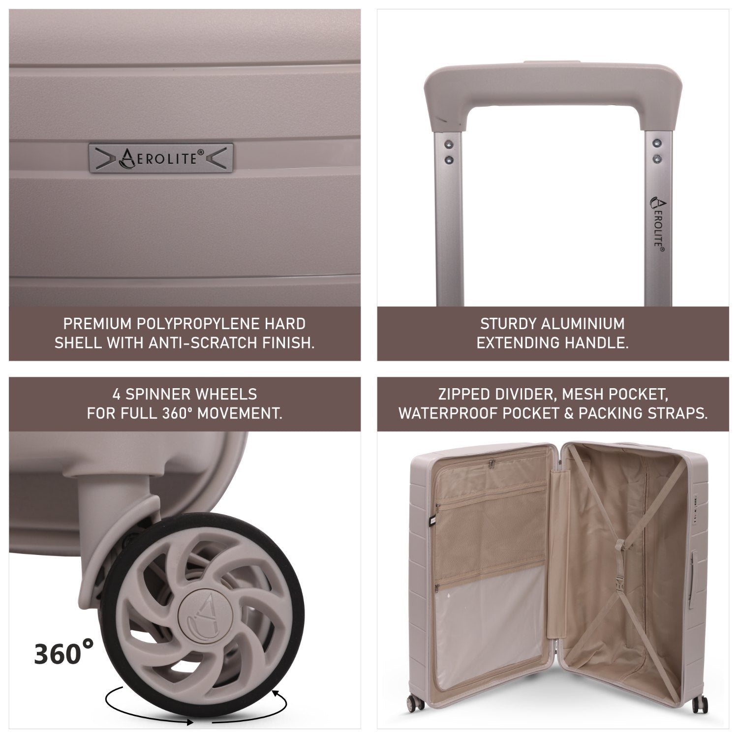 Aerolite XL 32in (144L) Lightweight Polypropylene Hard Shell Suitcase, Extra Large Check-In Luggage with 4 Spinner Wheels, TSA Lock, Waterproof Pocket - Cream