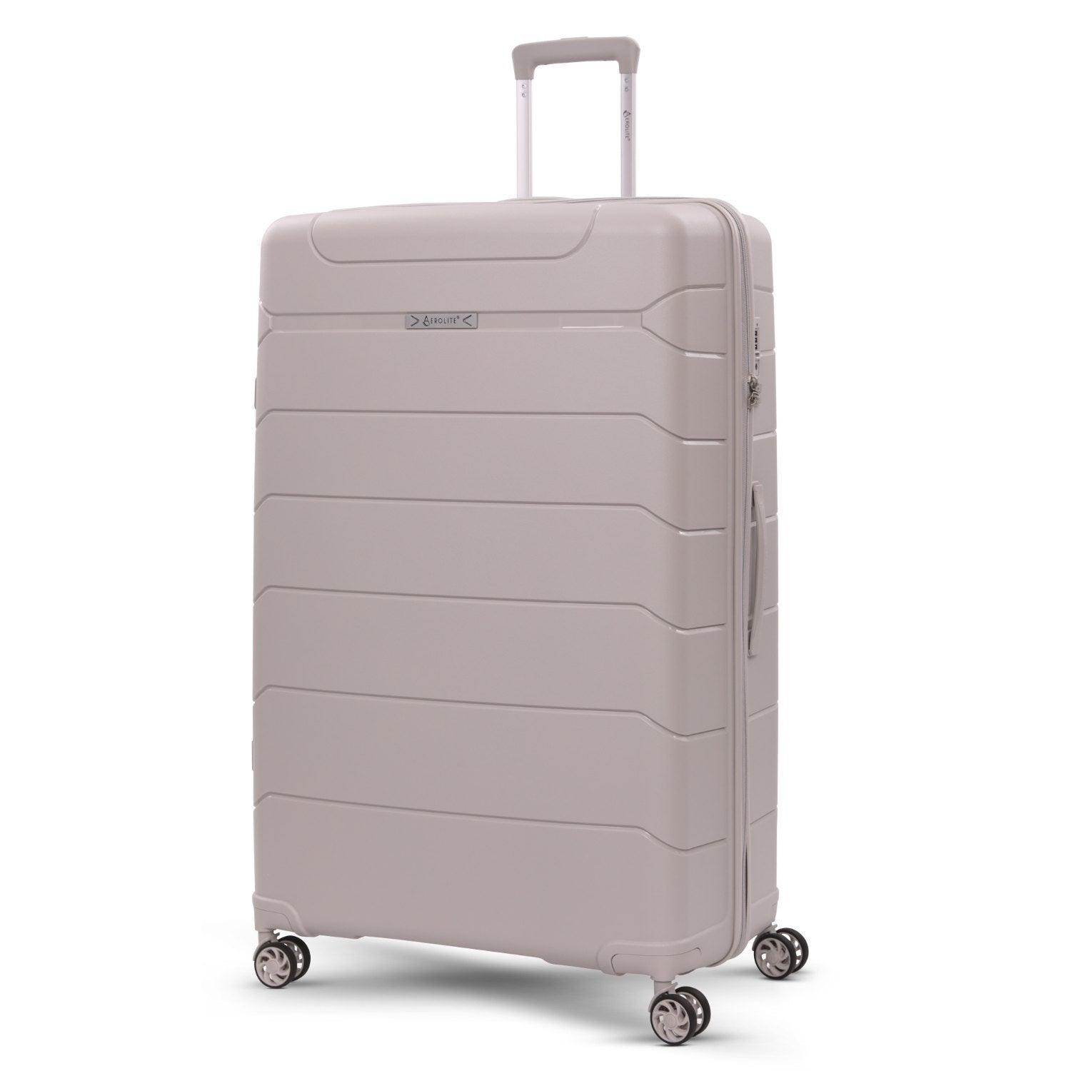 Aerolite Premium PP 4 Piece Hard Shell 4 Dual Wheel Spinner Travel Luggage Suitcase Set , Expandable Cabin + Medium + Large + Extra Large - Cream