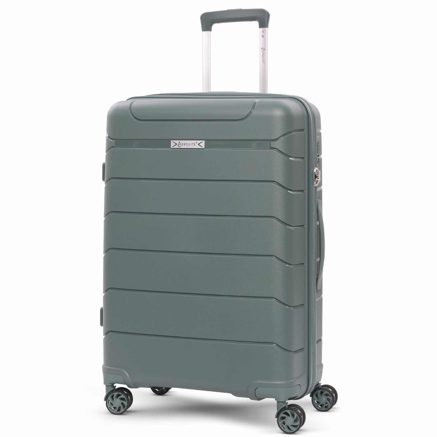 Aerolite Premium PP 3-Piece Luggage Set, Lightweight Polypropylene Hard Shell Suitcases with 4 Dual Spinner Wheels & TSA Lock, Expandable Cabin (21”), Medium (24”), Large (28”), Expandable Carry-On Case Included – Dark Green