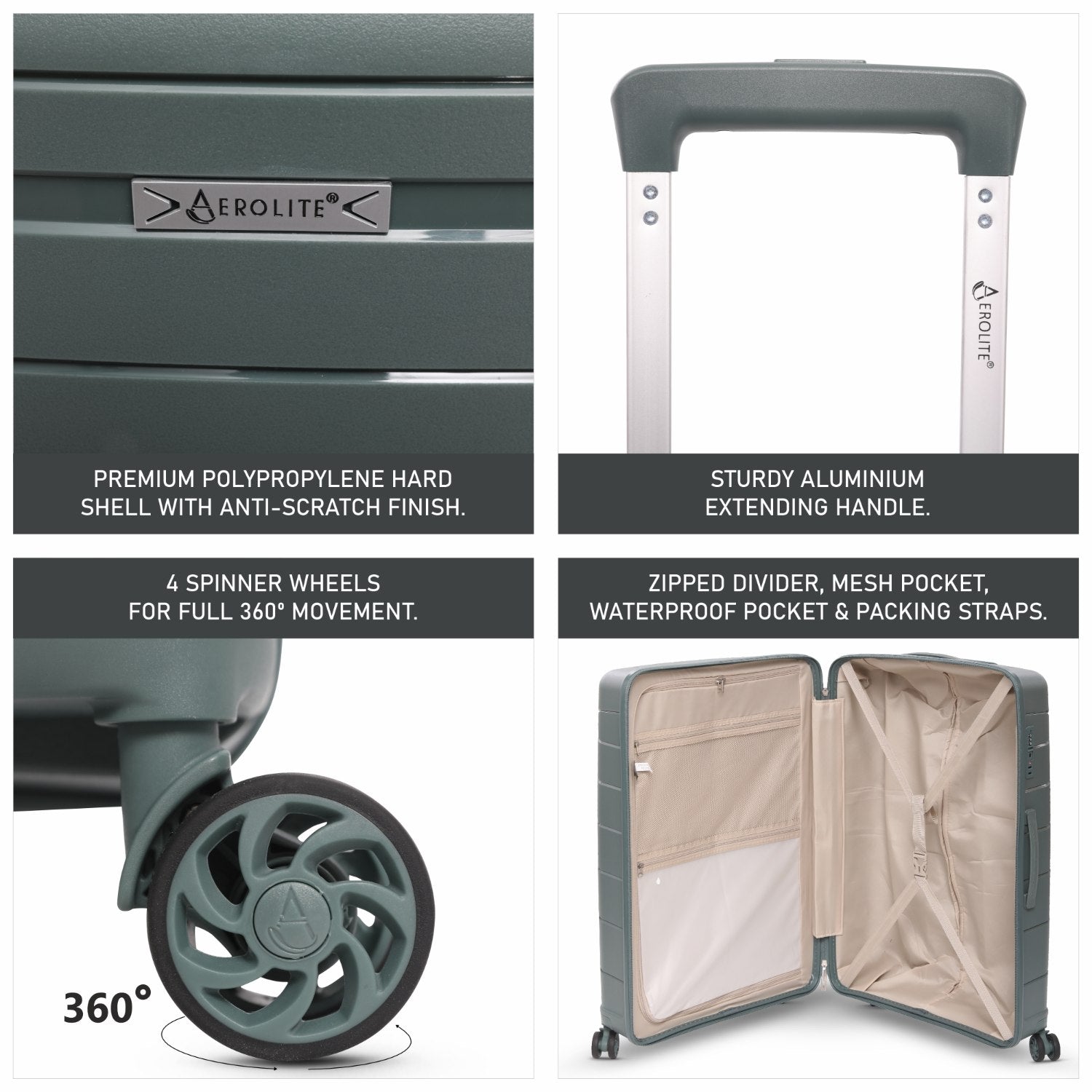 Aerolite Large 28in (100L) Lightweight Polypropylene Hard Shell Check-In Luggage Suitcase, 4 Dual Spinner Wheels, TSA Lock, Waterproof Pocket, Premium Travel Case - Green