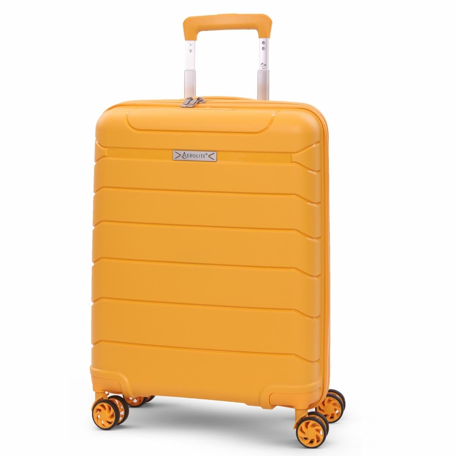 Aerolite Premium PP 4 Piece Hard Shell 4 Dual Wheel Spinner Travel Luggage Suitcase Set , Expandable Cabin + Medium + Large + Extra Large - Mango
