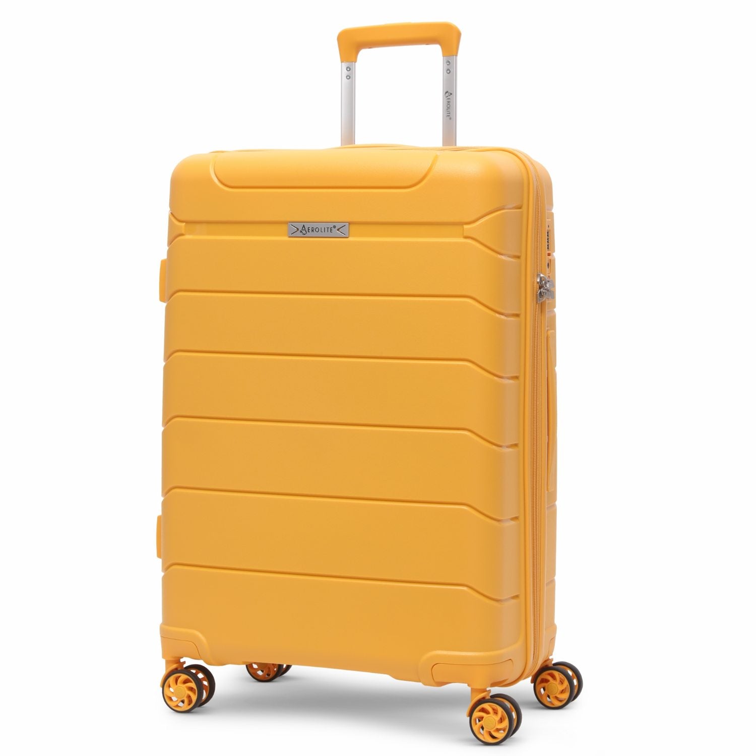 Aerolite Premium PP 4 Piece Hard Shell 4 Dual Wheel Spinner Travel Luggage Suitcase Set , Expandable Cabin + Medium + Large + Extra Large - Mango