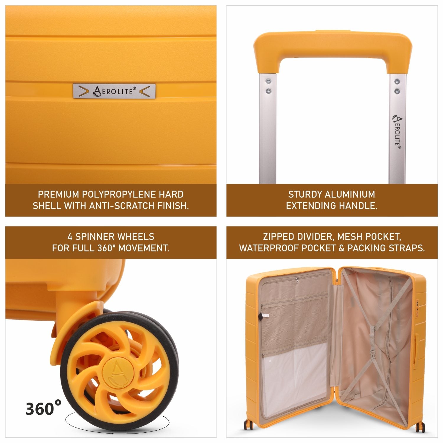 Aerolite XL 32in (144L) Lightweight Polypropylene Hard Shell Suitcase, Extra Large Check-In Luggage with 4 Spinner Wheels, TSA Lock, Waterproof Pocket - Mango