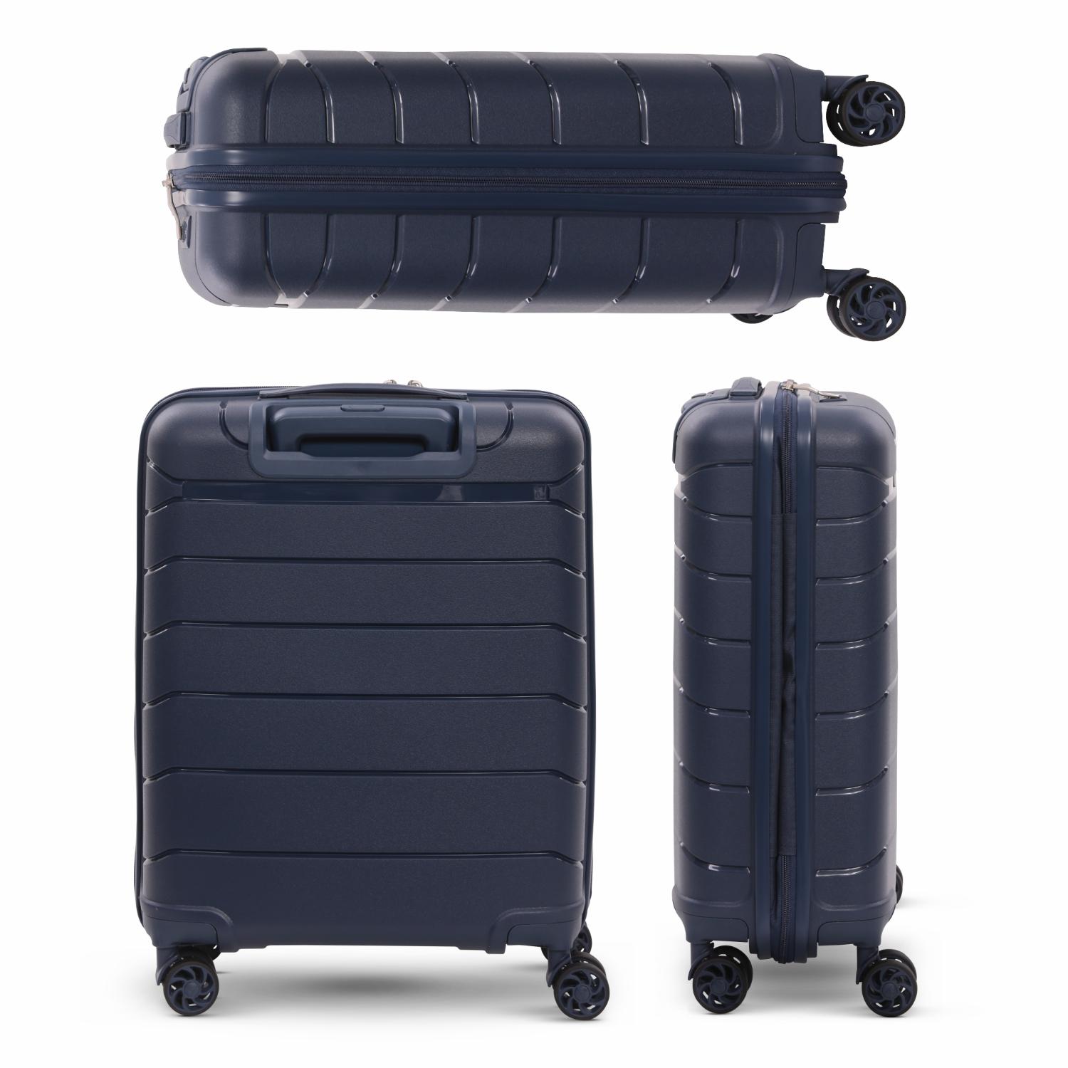 Aerolite Premium PP 4 Piece Hard Shell 4 Dual Wheel Spinner Travel Luggage Suitcase Set , Expandable Cabin + Medium + Large + Extra Large - Navy