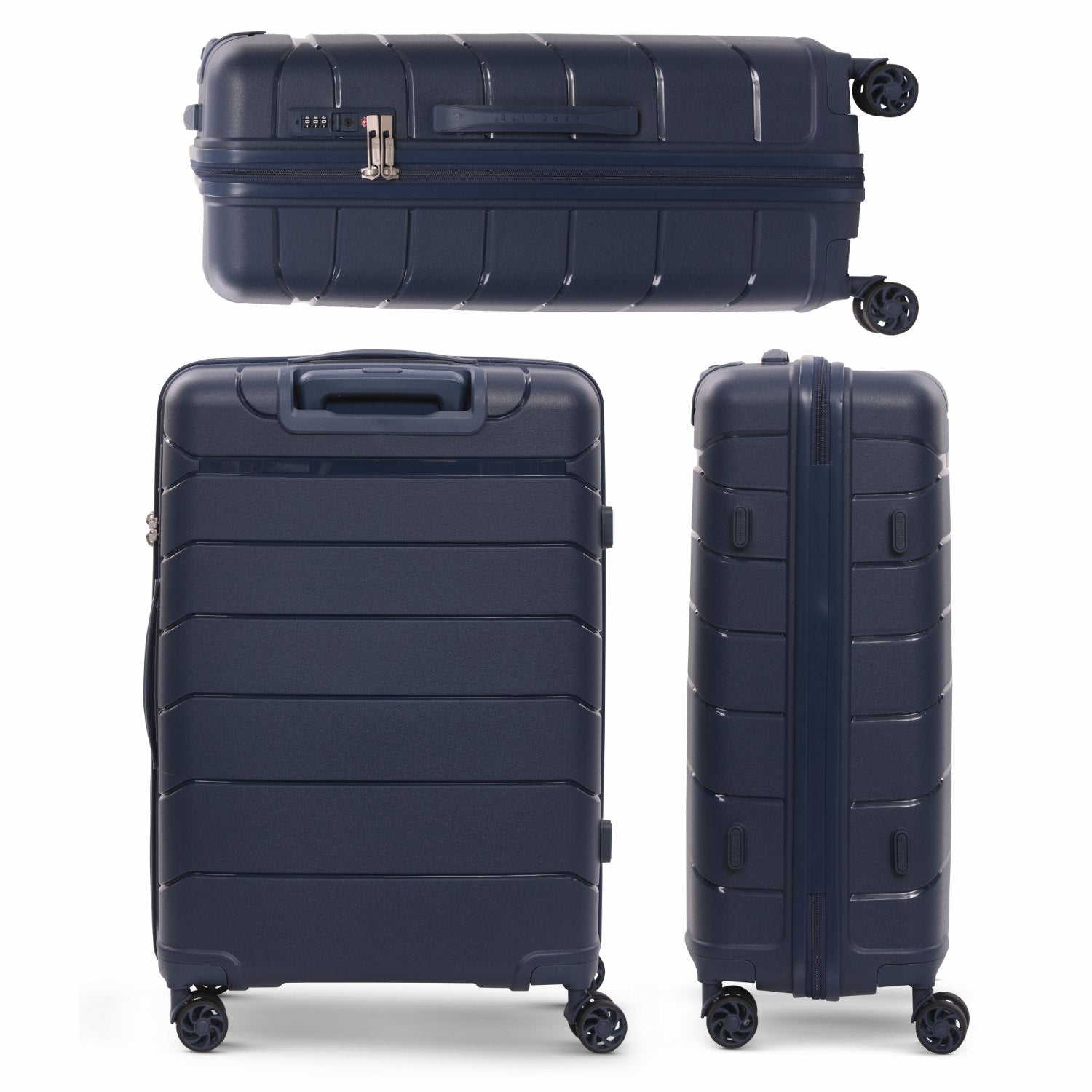 Aerolite Medium 24in (67L) Lightweight Polypropylene Hard Shell Check-In Luggage Suitcase, Dual 4-Spinner Wheels, TSA Lock, Organised Interior, Durable Travel Case – Navy