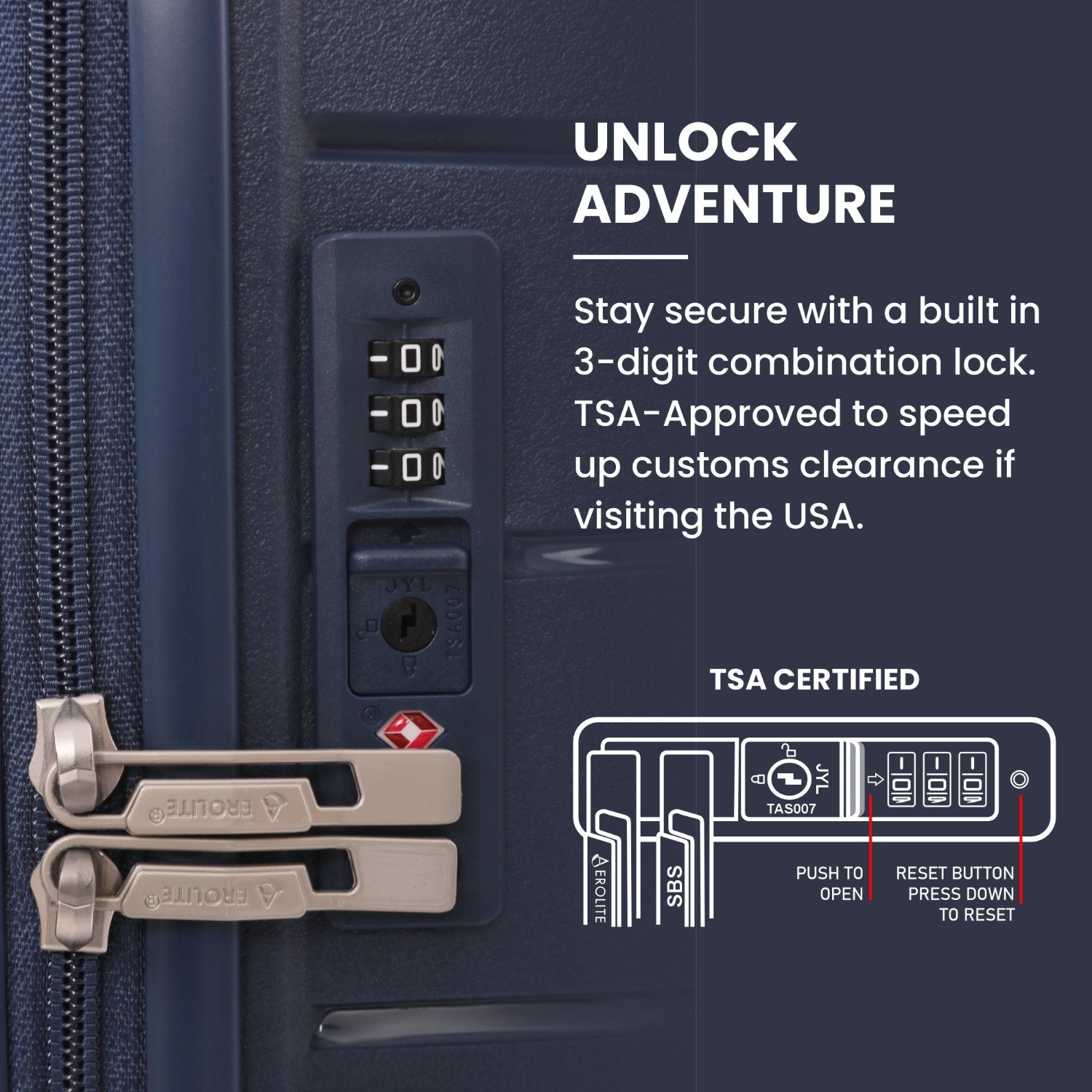 Aerolite Premium PP 4 Piece Hard Shell 4 Dual Wheel Spinner Travel Luggage Suitcase Set , Expandable Cabin + Medium + Large + Extra Large - Navy