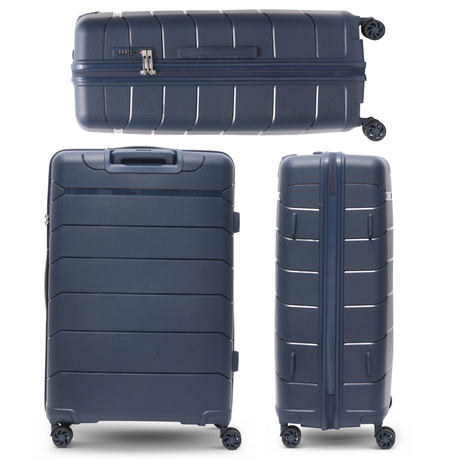 Aerolite Premium PP 4 Piece Hard Shell 4 Dual Wheel Spinner Travel Luggage Suitcase Set , Expandable Cabin + Medium + Large + Extra Large - Navy
