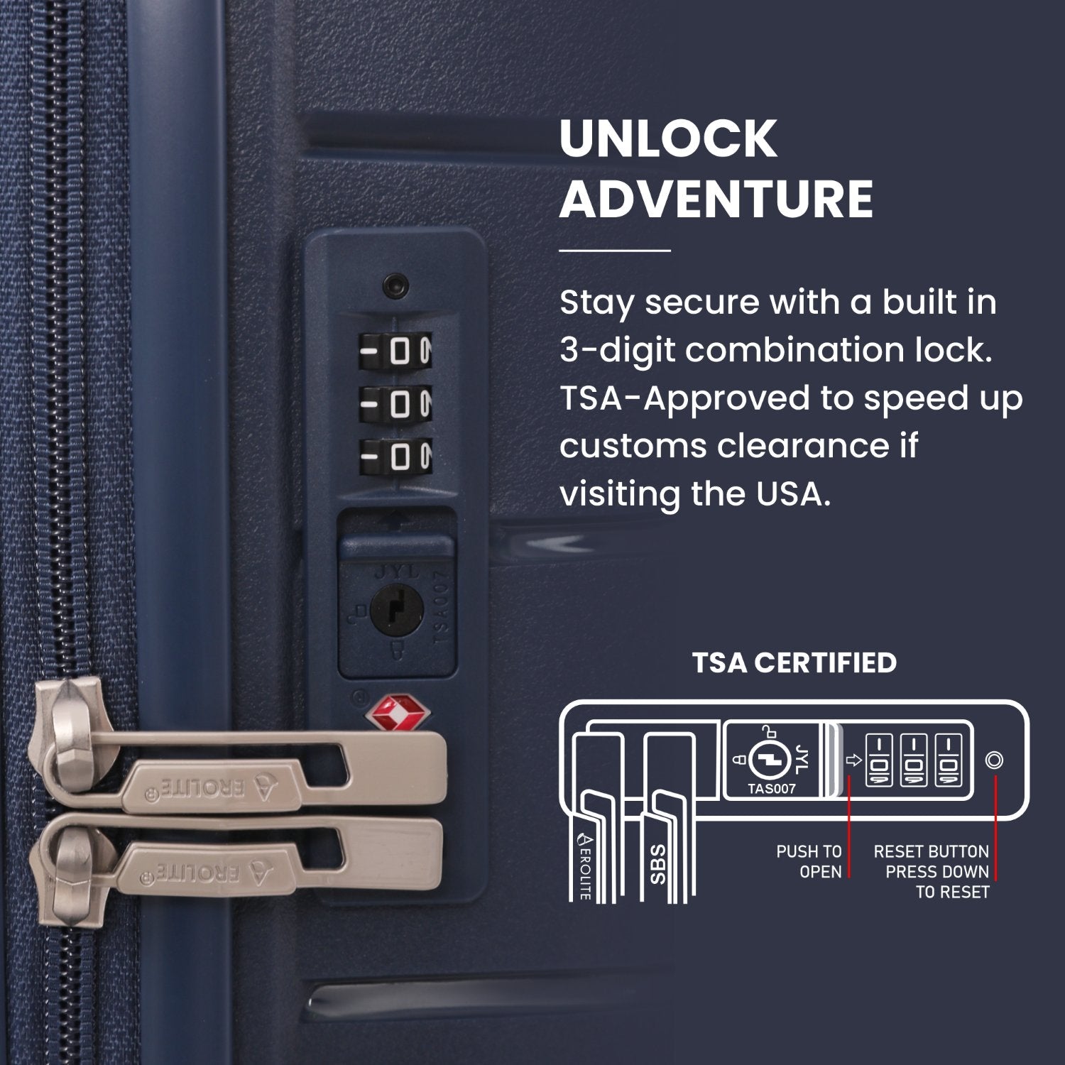 Aerolite Premium PP 4 Piece Hard Shell 4 Dual Wheel Spinner Travel Luggage Suitcase Set , Expandable Cabin + Medium + Large + Extra Large - Navy