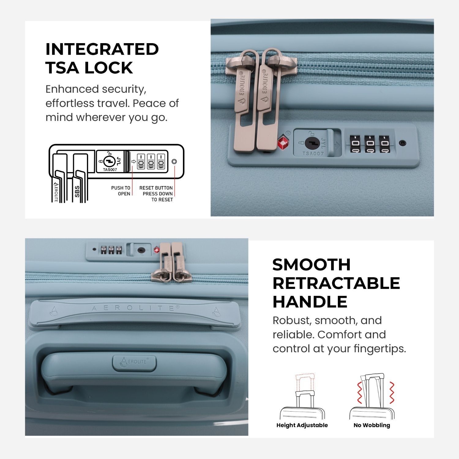 Aerolite Premium PP 4 Piece Hard Shell 4 Dual Wheel Spinner Travel Luggage Suitcase Set , Expandable Cabin + Medium + Large + Extra Large - Sage