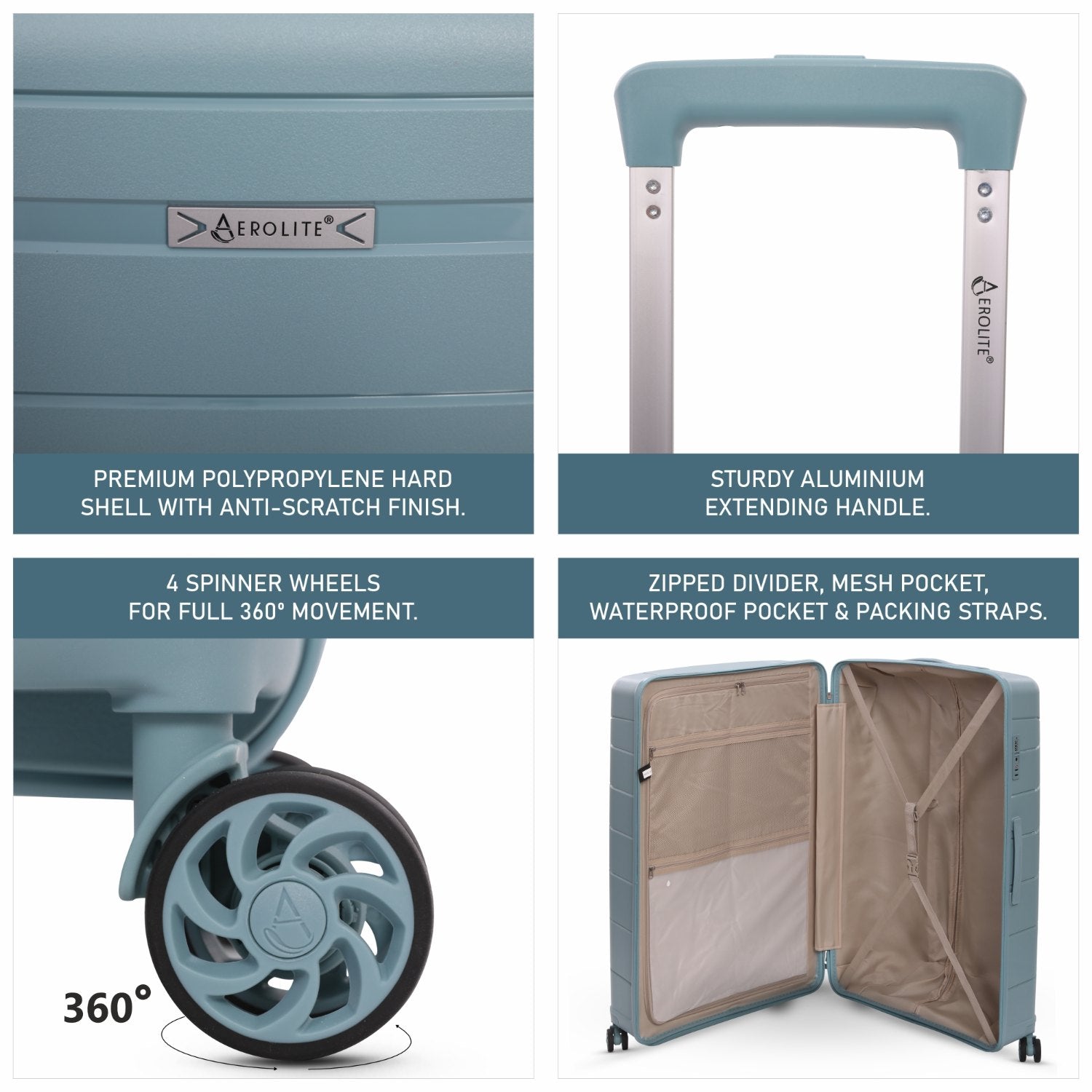 Aerolite XL 32in (144L) Lightweight Polypropylene Hard Shell Suitcase, Extra Large Check-In Luggage with 4 Spinner Wheels, TSA Lock, Waterproof Pocket - Sage