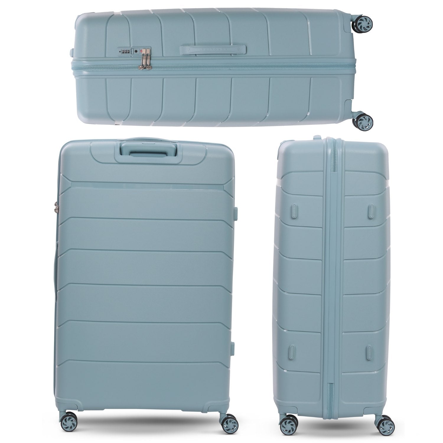 Aerolite Premium PP 4 Piece Hard Shell 4 Dual Wheel Spinner Travel Luggage Suitcase Set , Expandable Cabin + Medium + Large + Extra Large - Sage