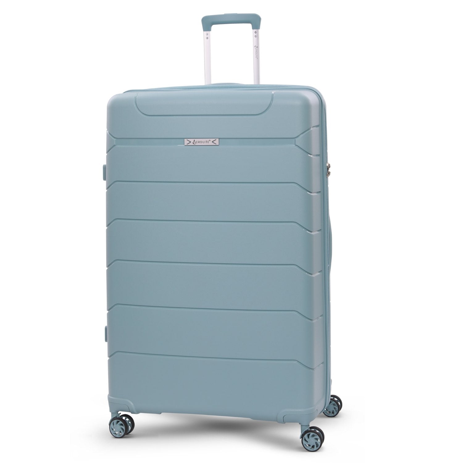 Aerolite Premium PP 4 Piece Hard Shell 4 Dual Wheel Spinner Travel Luggage Suitcase Set , Expandable Cabin + Medium + Large + Extra Large - Sage