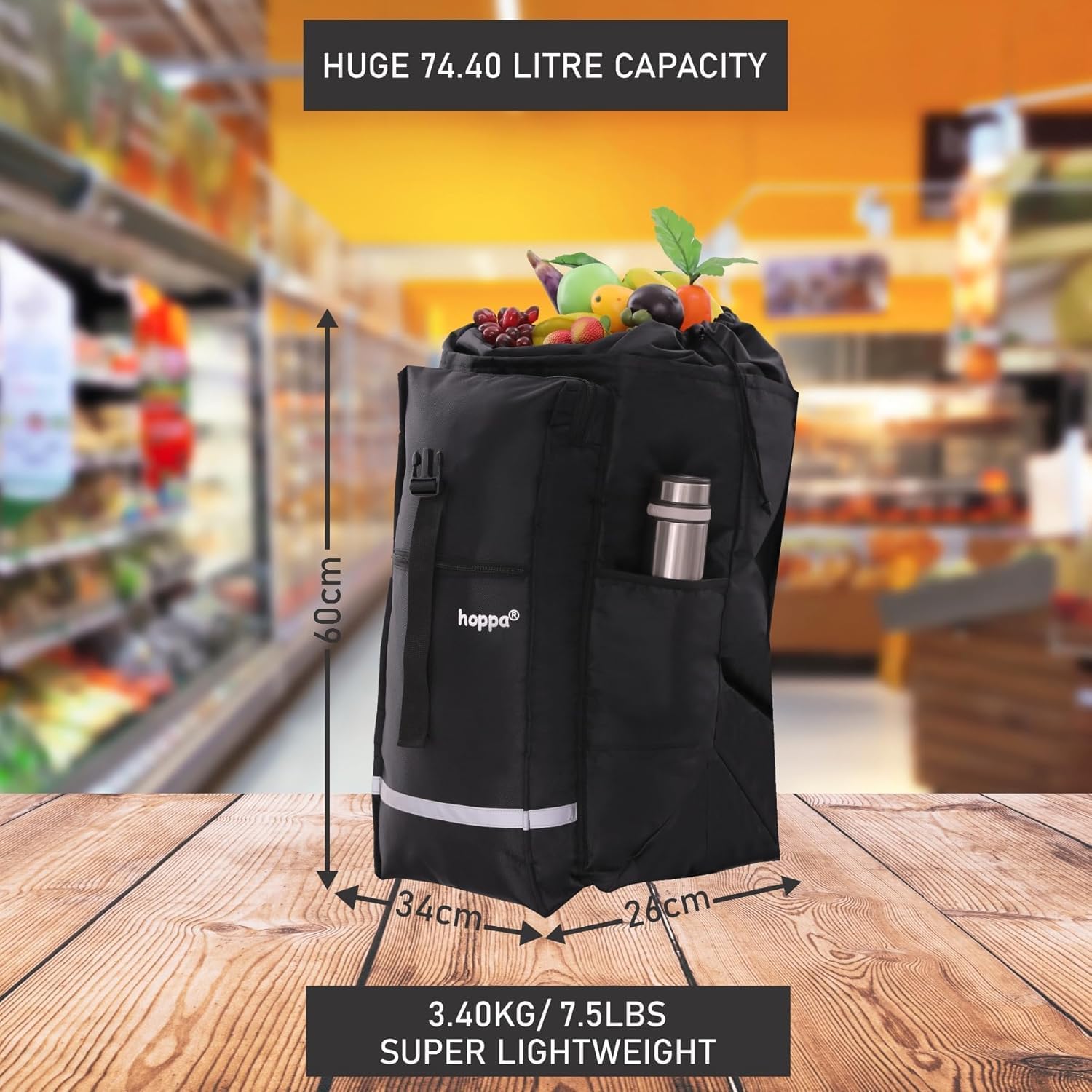 Hoppa 74L Expandable Lightweight Shopping Trolley 2025 model, Hard Wearing & Foldaway Push/Pull Cart for Easy Storage With 1 Year Guarantee