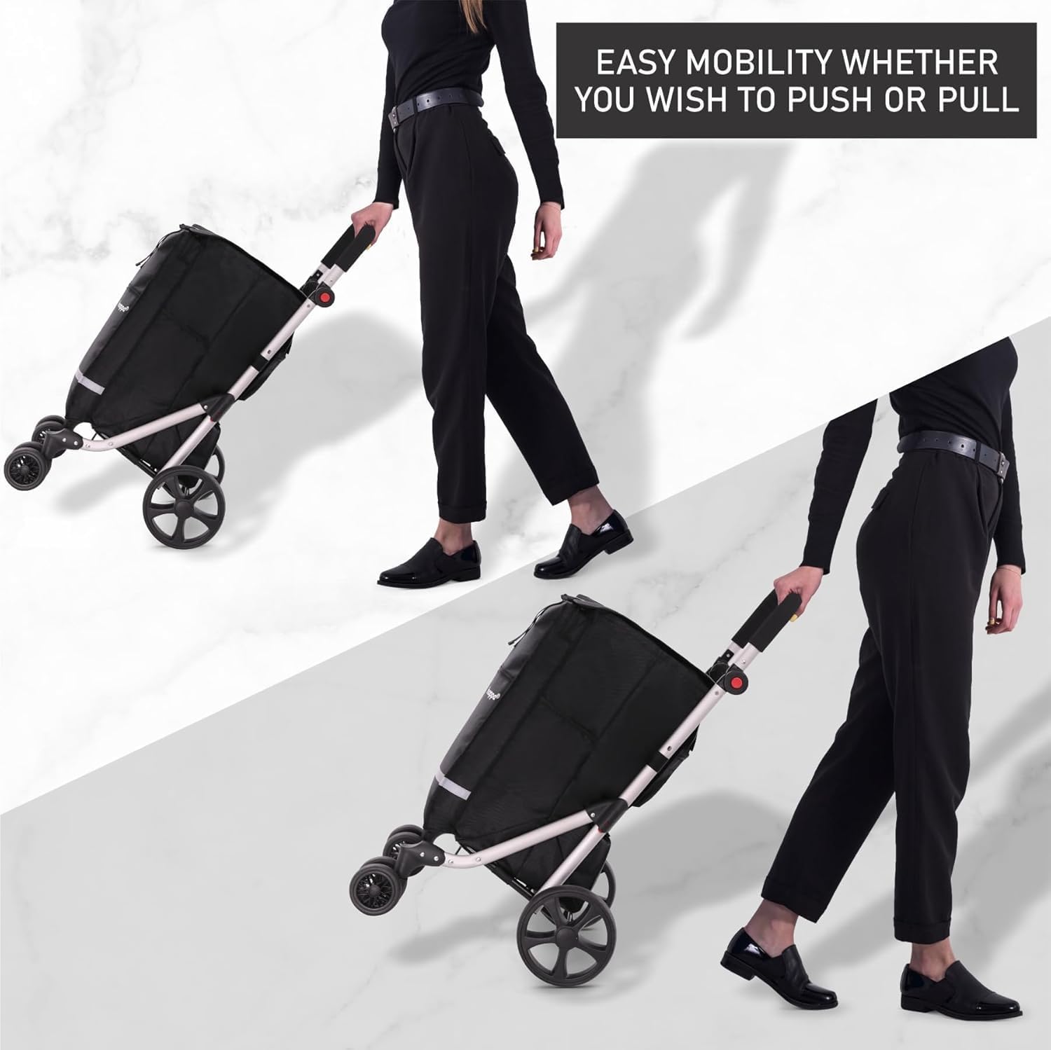 Hoppa 74L Expandable Lightweight Shopping Trolley 2025 model, Hard Wearing & Foldaway Push/Pull Cart for Easy Storage With 1 Year Guarantee