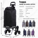 Hoppa Lightweight 6-Wheel 2025 Model Folding Shopping Trolley Large 47L Capacity Shopping Trolley Bag, 95cm, 2kg, Push/Pull Stairclimber (Black)