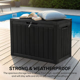 Olsen & Smith 170L Outdoor Garden Storage Box – Lockable Plastic Container Chest with Wood-Effect Panels, Weather-Resistant Patio Storage for Tools, Toys & Cushions – Black