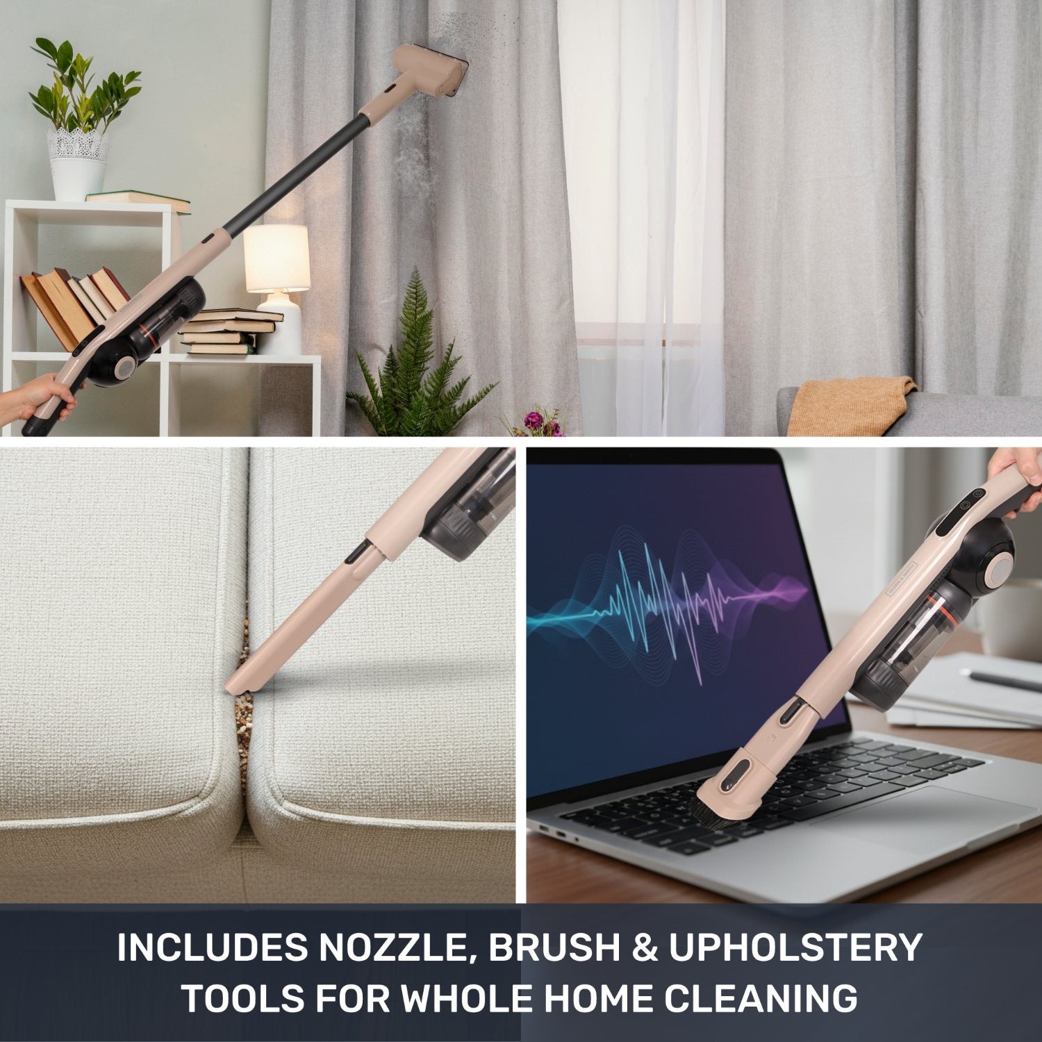 Olsen & Smith 18000Pa Cordless Self-Emptying Stick Vacuum Cleaner – Lightweight 250W Upright Handheld with Base Station, Dust Finder Light & Accessories - Cream