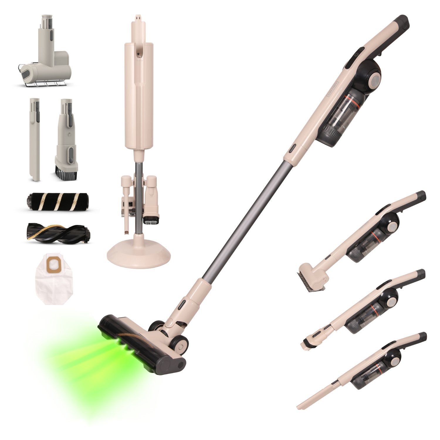 Olsen & Smith 18000Pa Cordless Self-Emptying Stick Vacuum Cleaner – Lightweight 250W Upright Handheld with Base Station, Dust Finder Light & Accessories - Cream