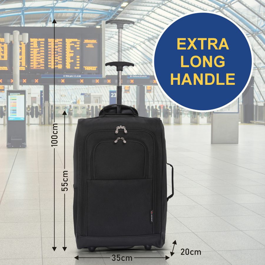 5 Cities (55x35x20cm) Lightweight Cabin Hand Luggage With a Retractable Telescopic Handle, Approved For Ryanair/easyJet/British Airways & more