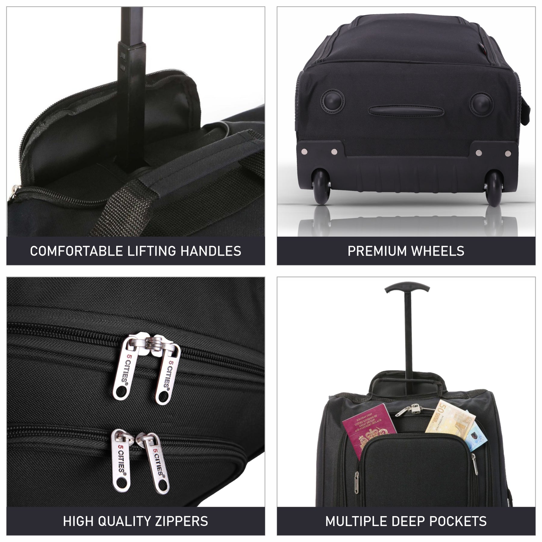 5 Cities (55x35x20cm) Lightweight Cabin Hand Luggage (x2), Approved For Ryanair/easyJet/British Airways and more!