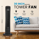 Olsen & Smith 36 Inch 27dB Ultra-Powerful & Silent Tower Fan – Smart Bladeless Design with Remote, 4 Speed Modes, 90° Oscillation, 12H Timer, LED Display – Matte Black