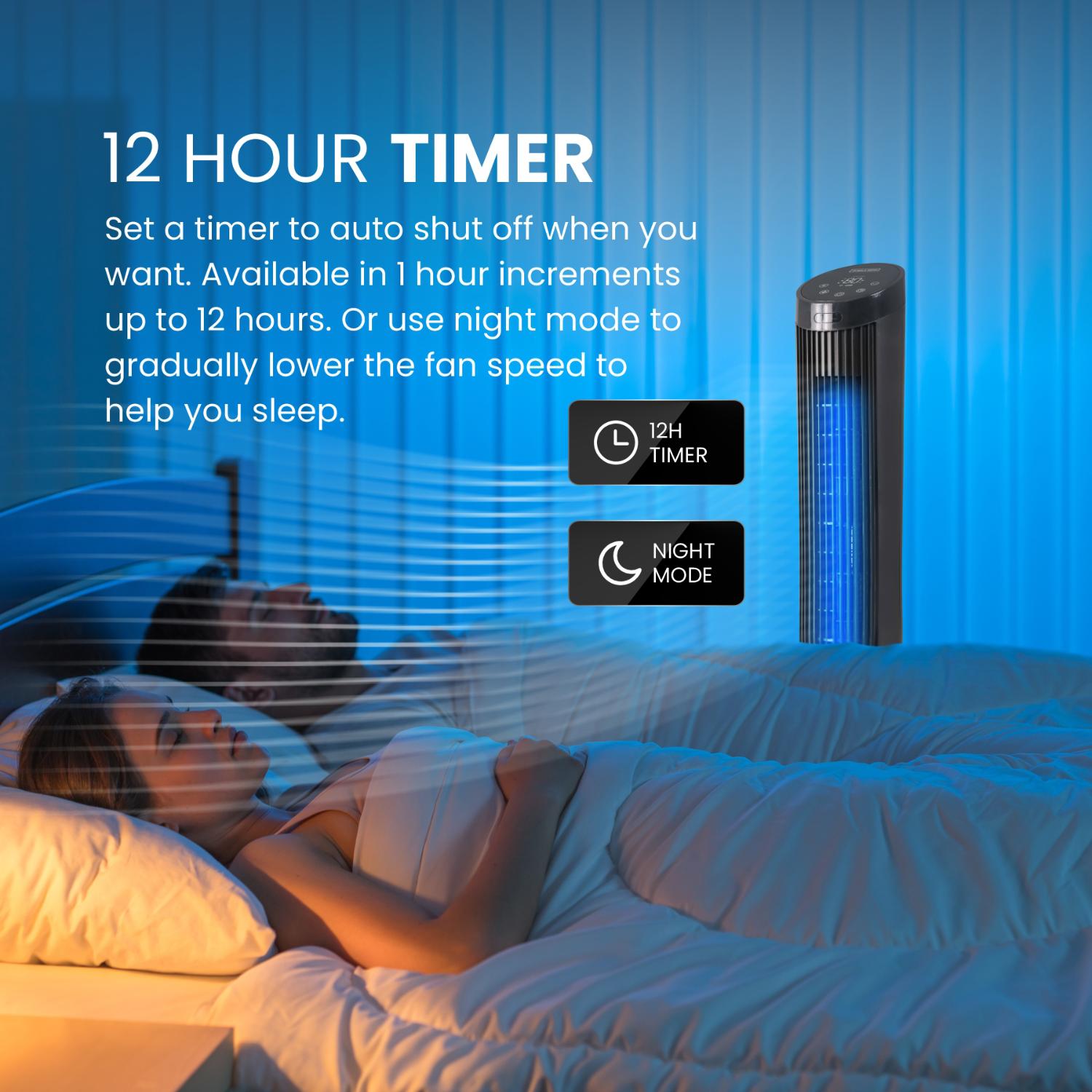 Olsen & Smith 36 Inch 27dB Ultra-Powerful & Silent Tower Fan – Smart Bladeless Design with Remote, 4 Speed Modes, 90° Oscillation, 12H Timer, LED Display – Matte Black