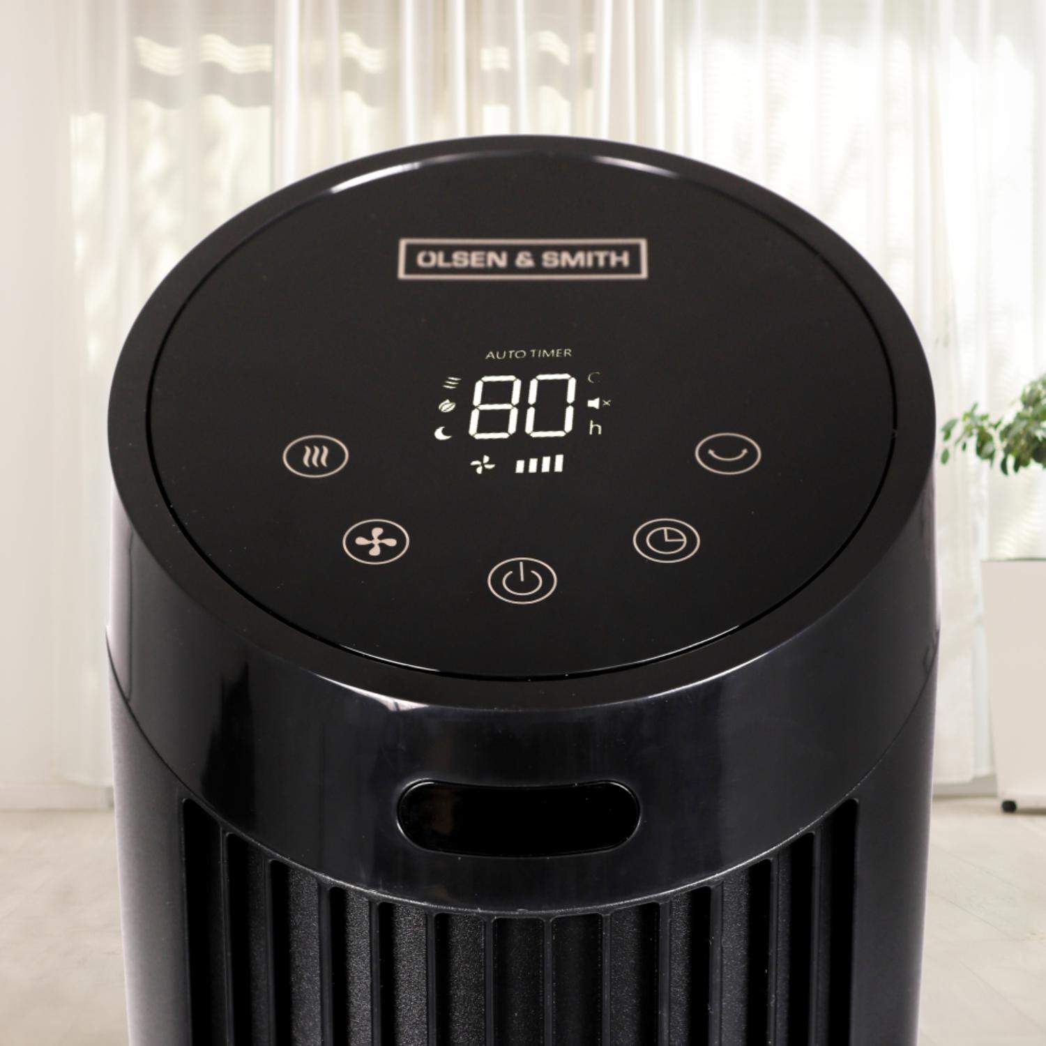 Olsen & Smith 36 Inch 27dB Ultra-Powerful & Silent Tower Fan – Smart Bladeless Design with Remote, 4 Speed Modes, 90° Oscillation, 12H Timer, LED Display – Matte Black