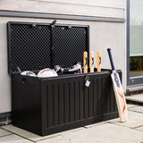 Olsen & Smith 270L Sit-On Outdoor Garden Storage Box Shed With Padlock - Weatherproof with Wood Effect Chest (270 Litre, Black)