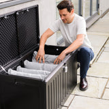 Olsen & Smith 270L Sit-On Outdoor Garden Storage Box Shed With Padlock - Weatherproof with Wood Effect Chest (270 Litre, Black)