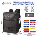 Aerolite Waterproof Backpack – Easyjet Maximum Underseat Size 45×36×20cm, 32L Cabin Rucksack with 15.6″ Laptop Sleeve, Multiple Pockets & Travel-Friendly Features – Black