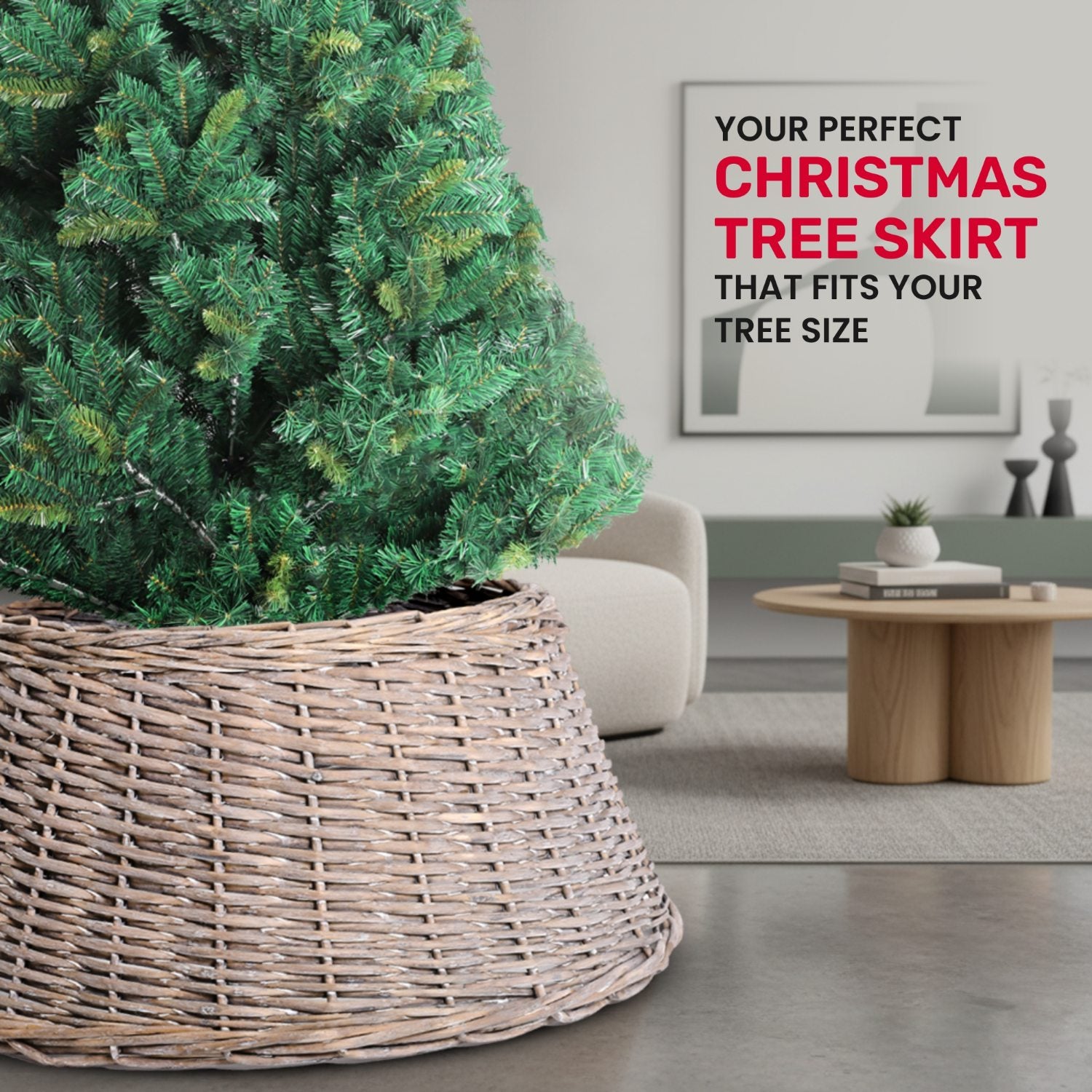 Olsen & Smith Christmas Tree Skirt - Festive Christmas Tree Base Cover Willow Xmas Tree Skirt 40x58x26 for Christmas Decorations - Durable Wicker Skirt for Christmas Trees