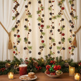 Olsen & Smith Set of 2 x 2m Pre-Decorated Christmas Garland with LED String Lights – Pine Cones, Red Berries, Pine Needles & Bells – Battery Operated Xmas Fairy Lights for Home, Mantel & Table Décor