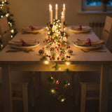 Olsen & Smith Set of 2 x 2m Pre-Decorated Christmas Garland with LED String Lights – Pine Cones, Red Berries, Pine Needles & Bells – Battery Operated Xmas Fairy Lights for Home, Mantel & Table Décor