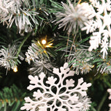 Olsen & Smith 6ft Snowy Pre Lit Christmas Tree – Artificial Indoor Xmas Tree with 300 Warm White LED Lights, Snowflake Ornaments, Frosted Branch Tips & Metal Stand – 750 Branch Tips