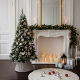 Olsen & Smith 6ft Snowy Pre Lit Christmas Tree – Artificial Indoor Xmas Tree with 300 Warm White LED Lights, Snowflake Ornaments, Frosted Branch Tips & Metal Stand – 750 Branch Tips