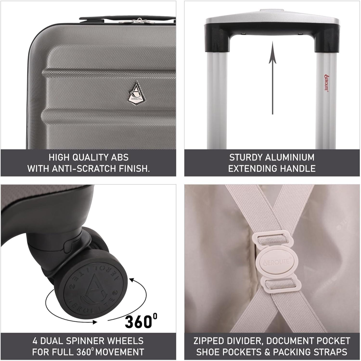 Aerolite 55cm Lightweight Hard Shell 8 Wheels Cabin Suitcase 21" (55x35x20cm), Approved for Ryanair (Priority), easyJet Plus, British Airways, Virgin Atlantic, Jet2 and More - Packed Direct UK