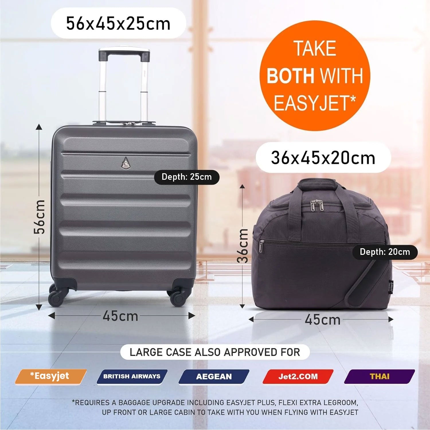 Aerolite (56x45x25cm) Easyjet Maximum Lightweight Hard Shell Cabin Hand Luggage, Maximum Possible Allowance for EasyJet & British Airways - Packed Direct UK