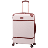 Aerolite Large Ultra Quiet 8 Wheel Stylish Classic Retro Vintage Style ABS Hard Shell Checked Check in Hold Luggage Suitcase with 4 Dual Hinomoto Wheels & TSA Lock, Cream - Packed Direct UK