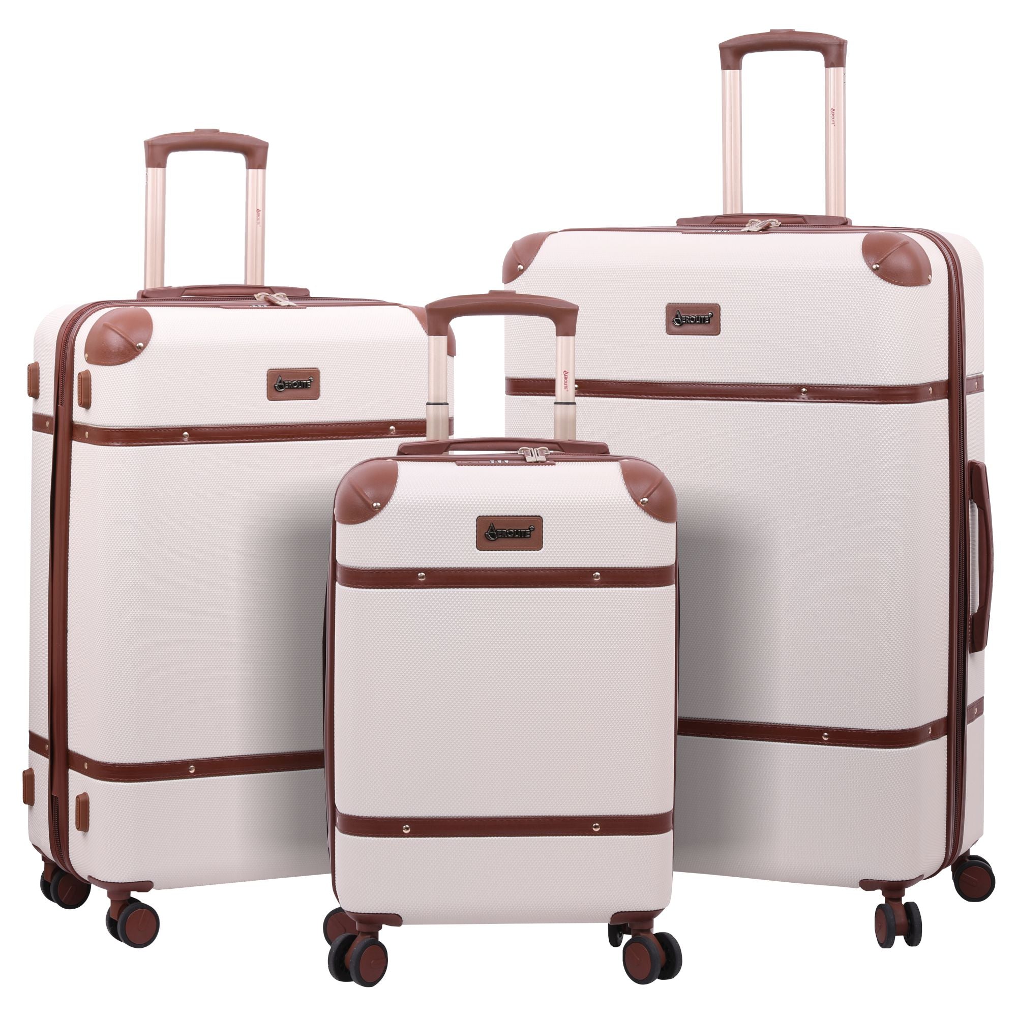 Aerolite Large Ultra Quiet 8 Wheel Stylish Classic Retro Vintage Style ABS Hard Shell Checked Check in Hold Luggage Suitcase with 4 Dual Hinomoto Wheels & TSA Lock, Cream - Packed Direct UK