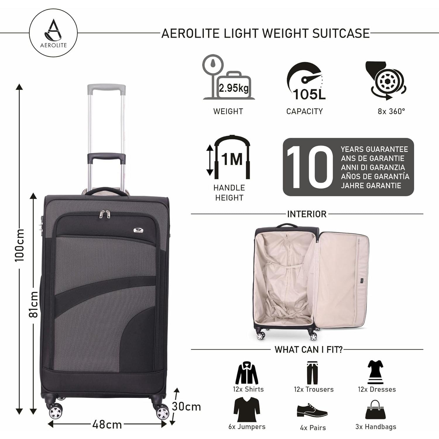 Aerolite Lightweight 55cm 4 Wheel Travel Carry On Hand Cabin Luggage Suitcase Navy Blue Plum Approved for easyJet British Airways Ryanair and More - Packed Direct UK